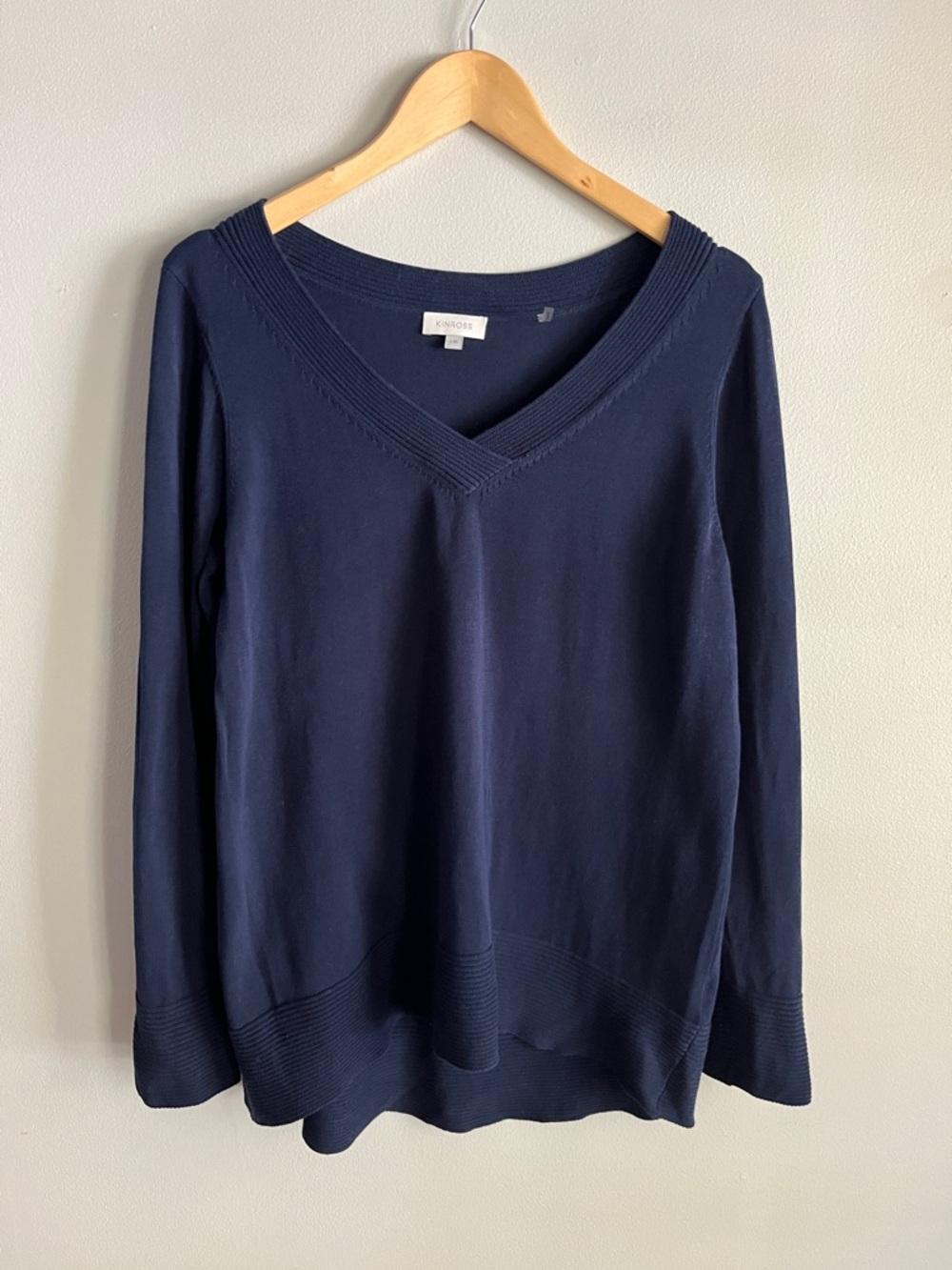 Kinross Navy Blue Cotton Sweater V Neck Lightweight Knit Top L